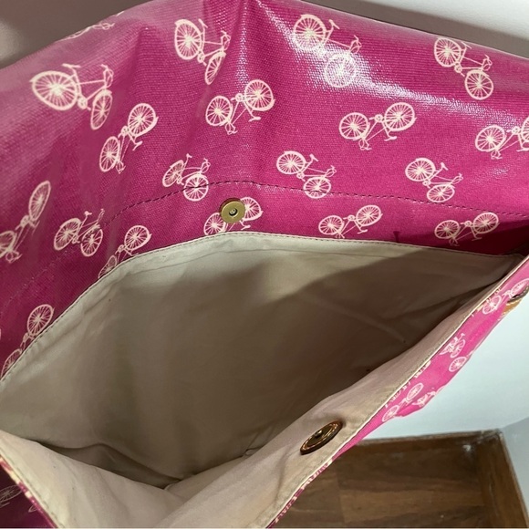 Fossil coated canvas messenger bag pink bicycle print leather trim - Picture 8 of 16